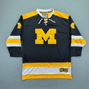 Michigan Wolverines Colosseum Hockey Jersey Mens Large Navy Blue Lace Up V-Neck